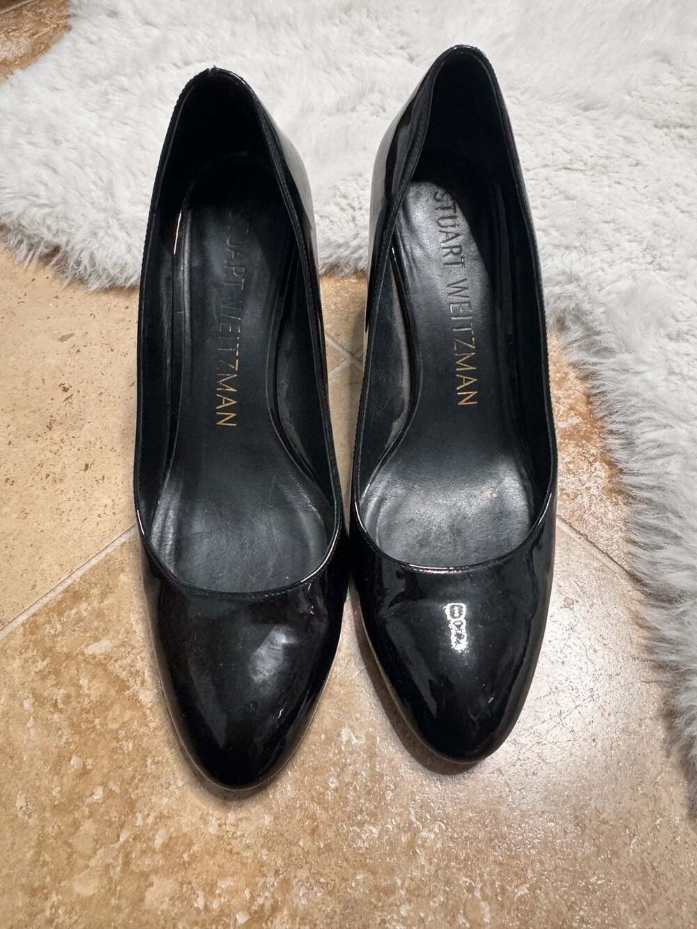 Stuart Weitzman Black Patent Leather Block Heel Pumps Size 8B
